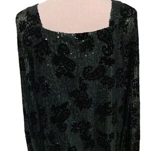 Loft Ann Taylor Womens Sequins All Over Blouse Size M Green Long Sleeve
